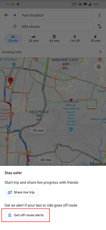 Google Maps Off-route