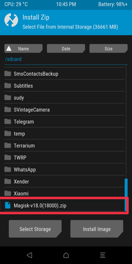 TWRP Magisk Zip File Flashing