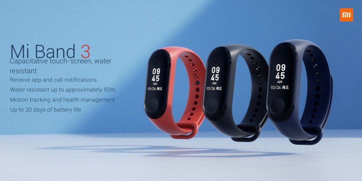 Mi Band 3 in Black, Red & Blue